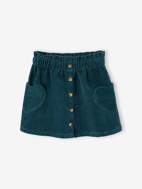 Corduroy Skirt with Heart Pockets for Girls anthracite+camel+mauve+peacock blue 