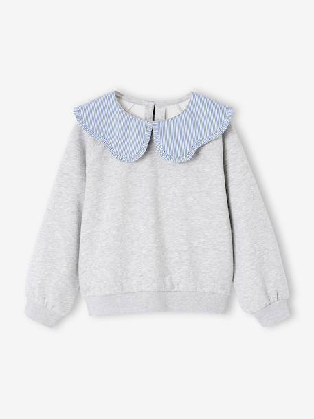 Girl's sweatshirt with English embroidery collar and flocked velvet message ecru+marl grey+mauve+pale pink+red 