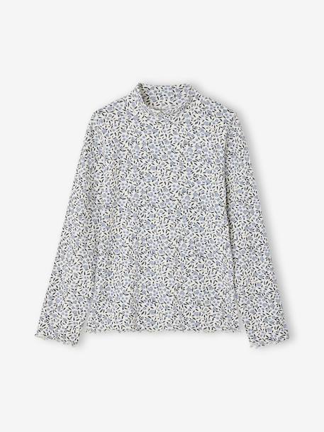 Long-sleeved roll-neck top for girls ecru+green 