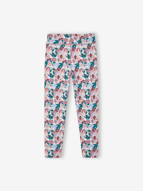 Girls' printed technical sportswear leggings anthracite+old rose 