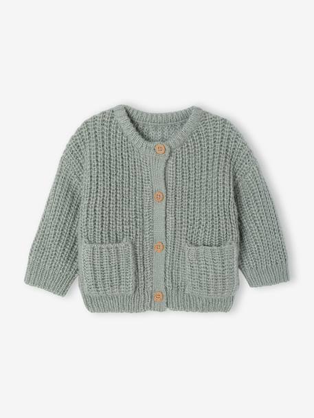 Chunky knit baby cardigan marl beige+sage green 