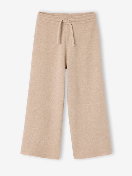 Wide-leg knitted trousers for girls anthracite+beige 
