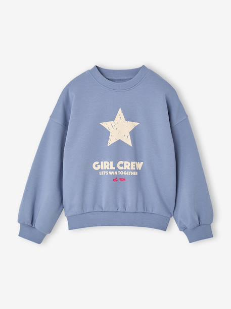 Crewneck sweatshirt with long sleeves for girls chambray blue+marl grey 