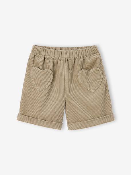 Corduroy Shorts with Heart Pockets, Easy To Slip On, for Girls khaki+navy blue+old rose+rose 
