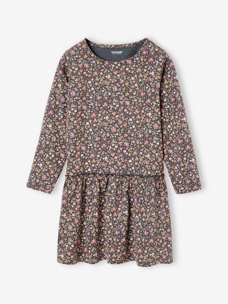 Long Sleeve Printed Dress for Girls anthracite+rose+sand beige 