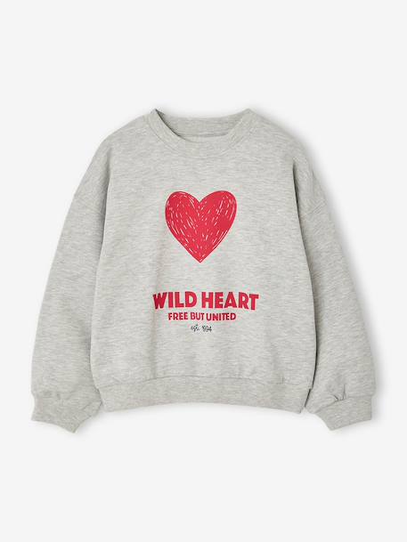 Crewneck sweatshirt with long sleeves for girls chambray blue+marl grey 