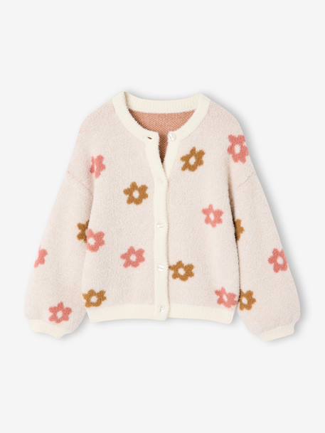 Knitted Cardigan with Animal Pattern, for Girls brown+chocolate+ecru+green 