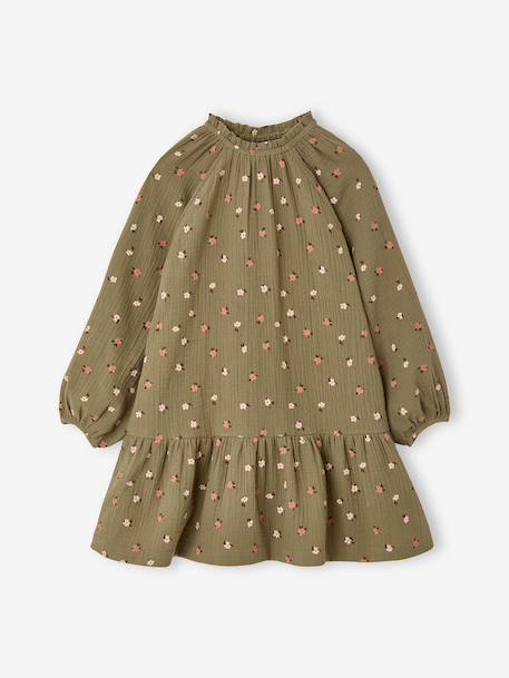 Short dress for girls ecru+khaki 