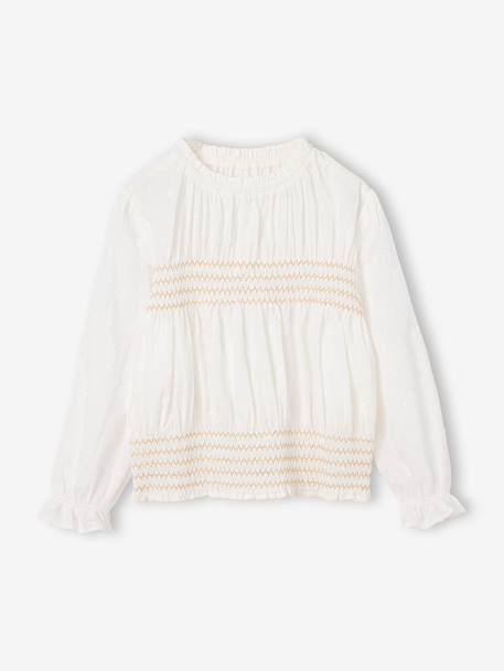 Long-sleeved blouse for girls ecru 