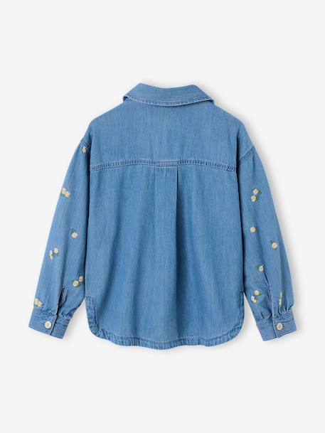 Embroidered Long-sleeved shirt for girls denim blue 