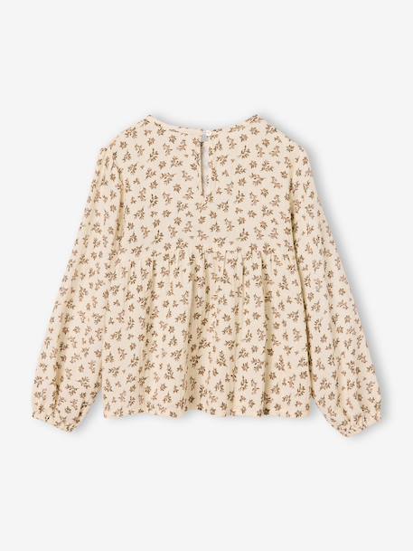 Long-sleeved blouse for girls blush+ecru 