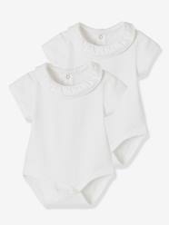 Baby-T-shirts & Roll Neck T-Shirts-Thermal Underwear-Pack of 2 Short-Sleeved Bodysuits with Fancy Collar, for Babies