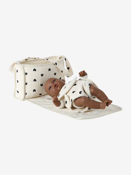 Premium Doll Changing Bag + Nappy + Bib black+ecru 