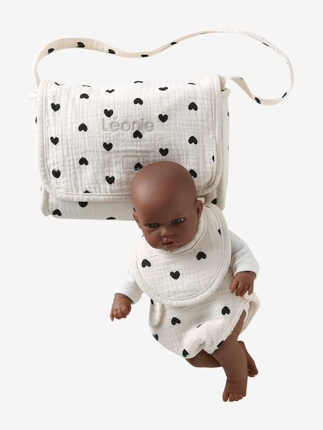 Premium Doll Changing Bag + Nappy + Bib black+ecru 