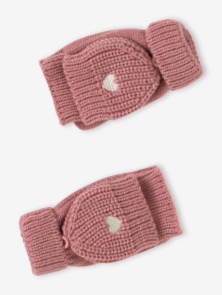 3-piece knit hat, snood and mittens set for girls rose 