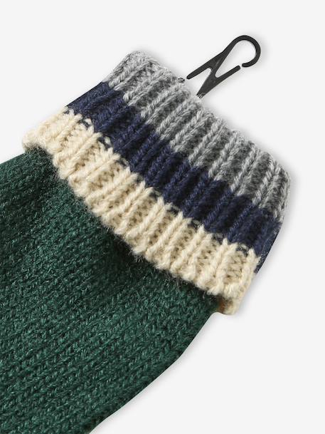 Tricolour Set for Boys: Beanie + Snood + Mittens/Gloves green+night blue 