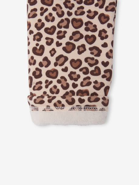 Leggings Lined in Polar Fleece for Girls BROWN LIGHT ALL OVER PRINTED+chocolate+dusky pink+printed grey 