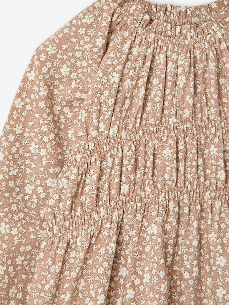 Short dress with long sleeves for girls cinnamon+ecru 
