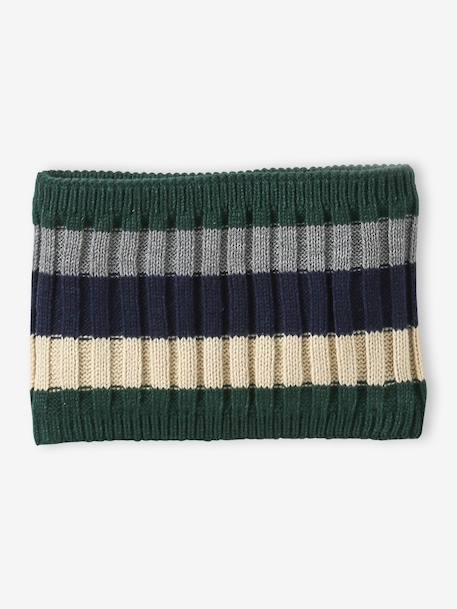 Tricolour Set for Boys: Beanie + Snood + Mittens/Gloves green+night blue 