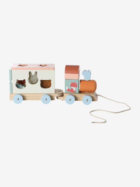 FSC100® Happy Forest wooden pull-along activity train ecru 