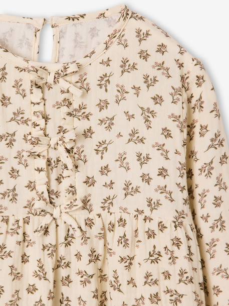 Long-sleeved blouse for girls blush+ecru 
