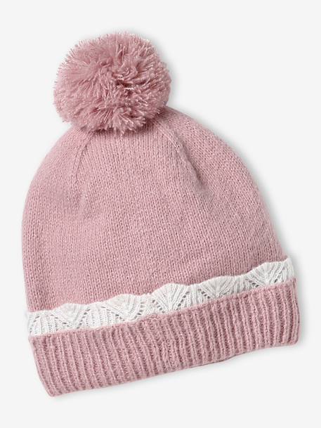 Girls knitted hat, snood and gloves set pale pink 