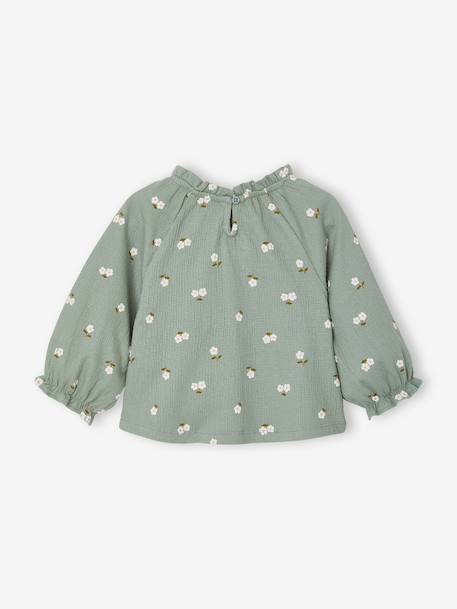 Long-sleeved T-shirt for baby girls sage green+vanilla 