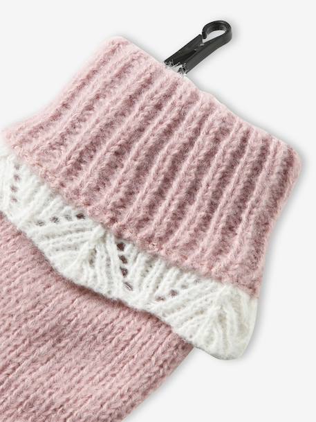 Girls knitted hat, snood and gloves set pale pink 
