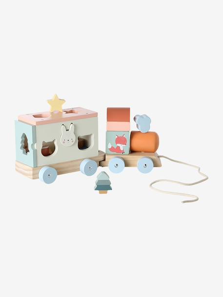FSC100® Happy Forest wooden pull-along activity train ecru 