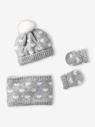 Knitted hat, snood and mittens set for baby girls