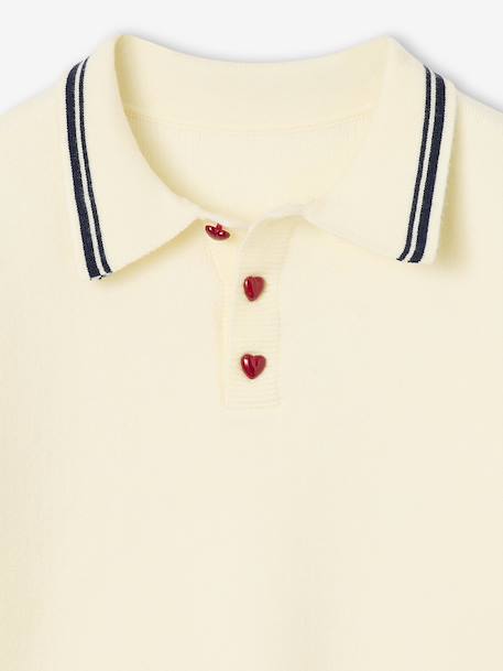 Long-sleeved polo jumper for girls ecru 