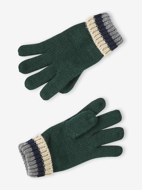 Tricolour Set for Boys: Beanie + Snood + Mittens/Gloves green+night blue 
