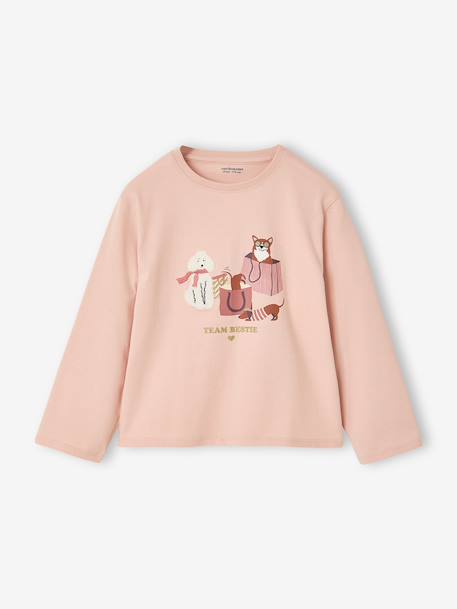 Long-sleeved T-shirt for girls ecru+rosy 
