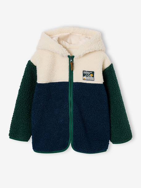 Zip-up hooded cardigan for boys fir green+medium blue 