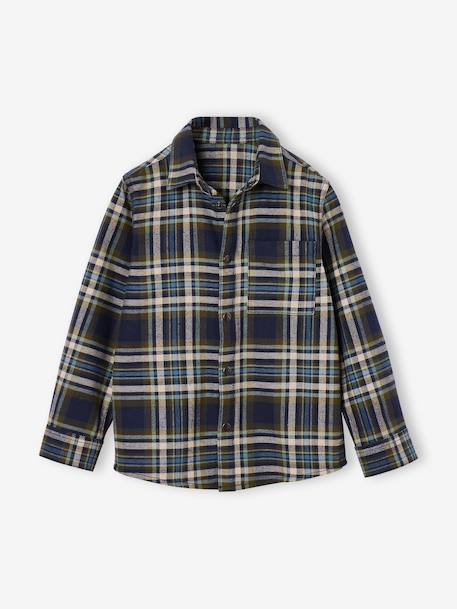 Chequered Flannel Shirt for Boys camel+chequered green+chequered navy blue+English green+night blue+slate blue 
