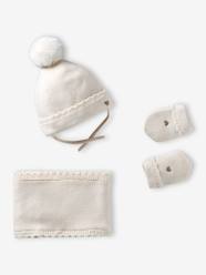 -3-piece knit hat, snood and mittens set for baby girls