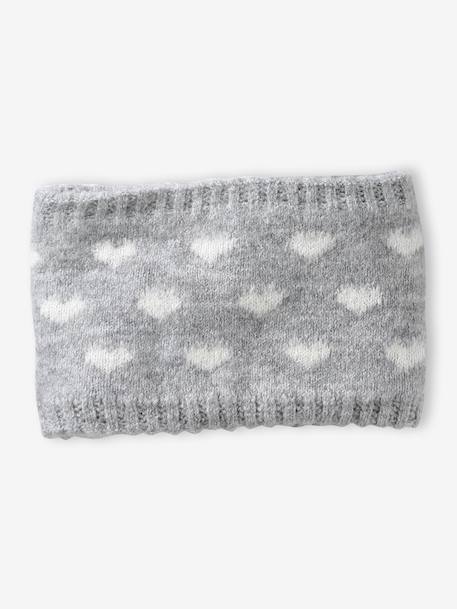 Knitted hat, snood and mittens set for baby girls marl grey 