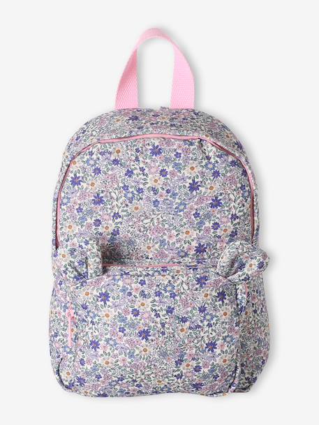 Floral Backpack, Playschool Special, Adorned with Bear Ears, for Girls sage green+soft lilac 