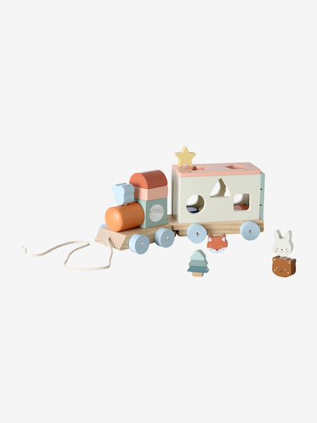 FSC100® Happy Forest wooden pull-along activity train ecru 