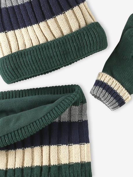 Tricolour Set for Boys: Beanie + Snood + Mittens/Gloves green+night blue 