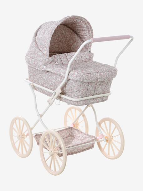Pram for baby doll black+ecru+rose 