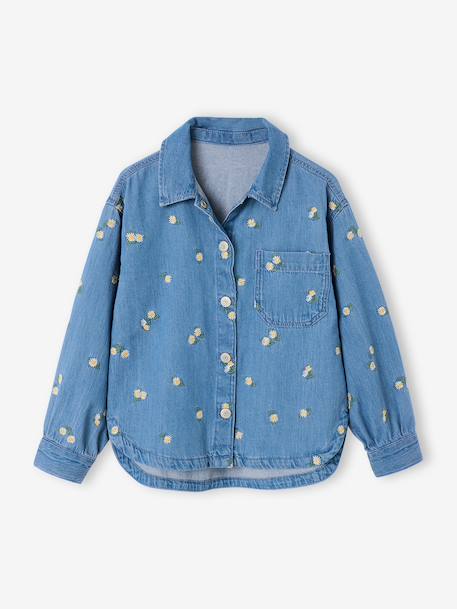 Embroidered Long-sleeved shirt for girls denim blue 