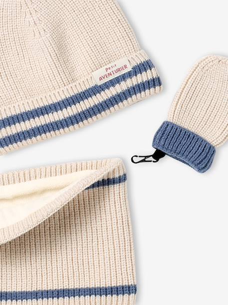 Baby knit hat, snood and mittens set ecru 