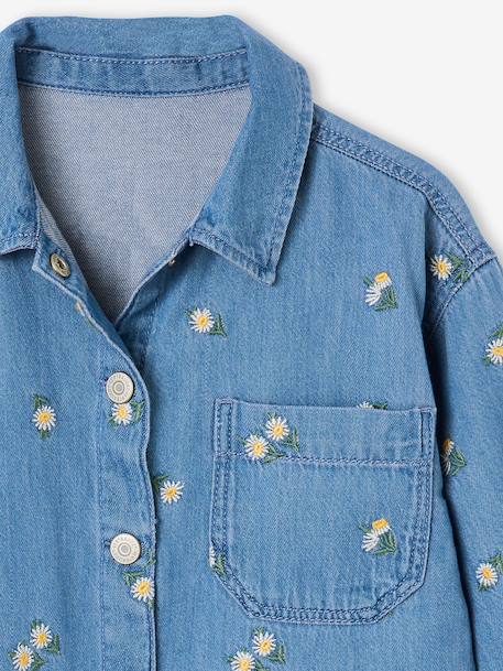 Embroidered Long-sleeved shirt for girls denim blue 