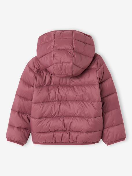 Lightweight hooded puffer jacket for girls grey green+lilac+navy blue+plum+rose 