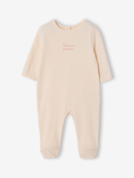 Pack of 3 baby sleepsuits with back opening ecru+sage green 