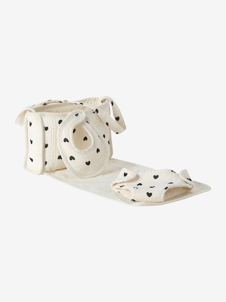 Premium Doll Changing Bag + Nappy + Bib black+ecru 