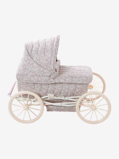 Pram for baby doll black+ecru+rose 