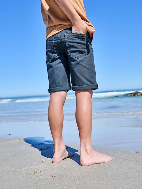 Boy's 5-pocket bermuda shorts navy blue 