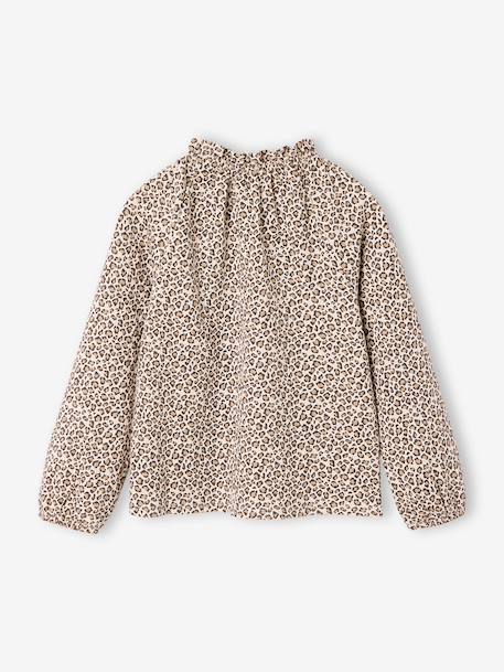 Fancy Top, Elasticated Ruffled Neckline, for Girls ecru+navy blue+vanilla 